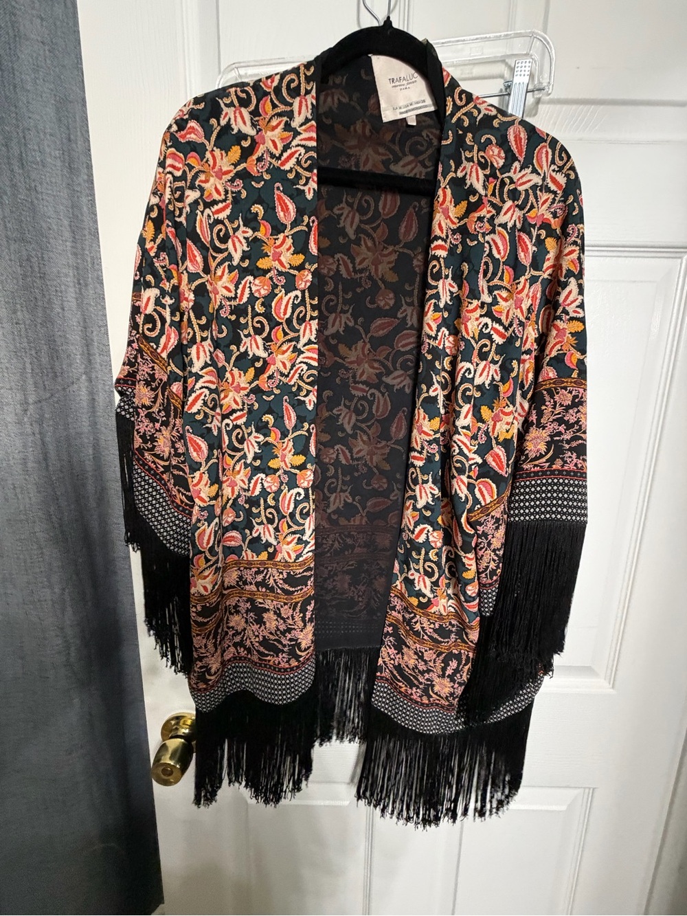 Zara Black Floral Fringe Kimono Jacket